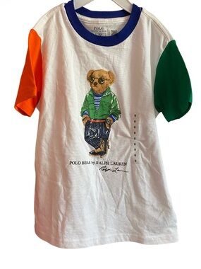 Polo by Ralph Lauren White T-Shirt Colorful Sleeves and Neckline. NWT size 6